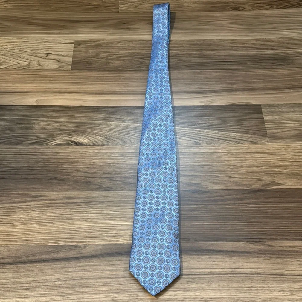 Brooks Brothers Silk Ice Blue Brown Textured Geometric Tie NWT